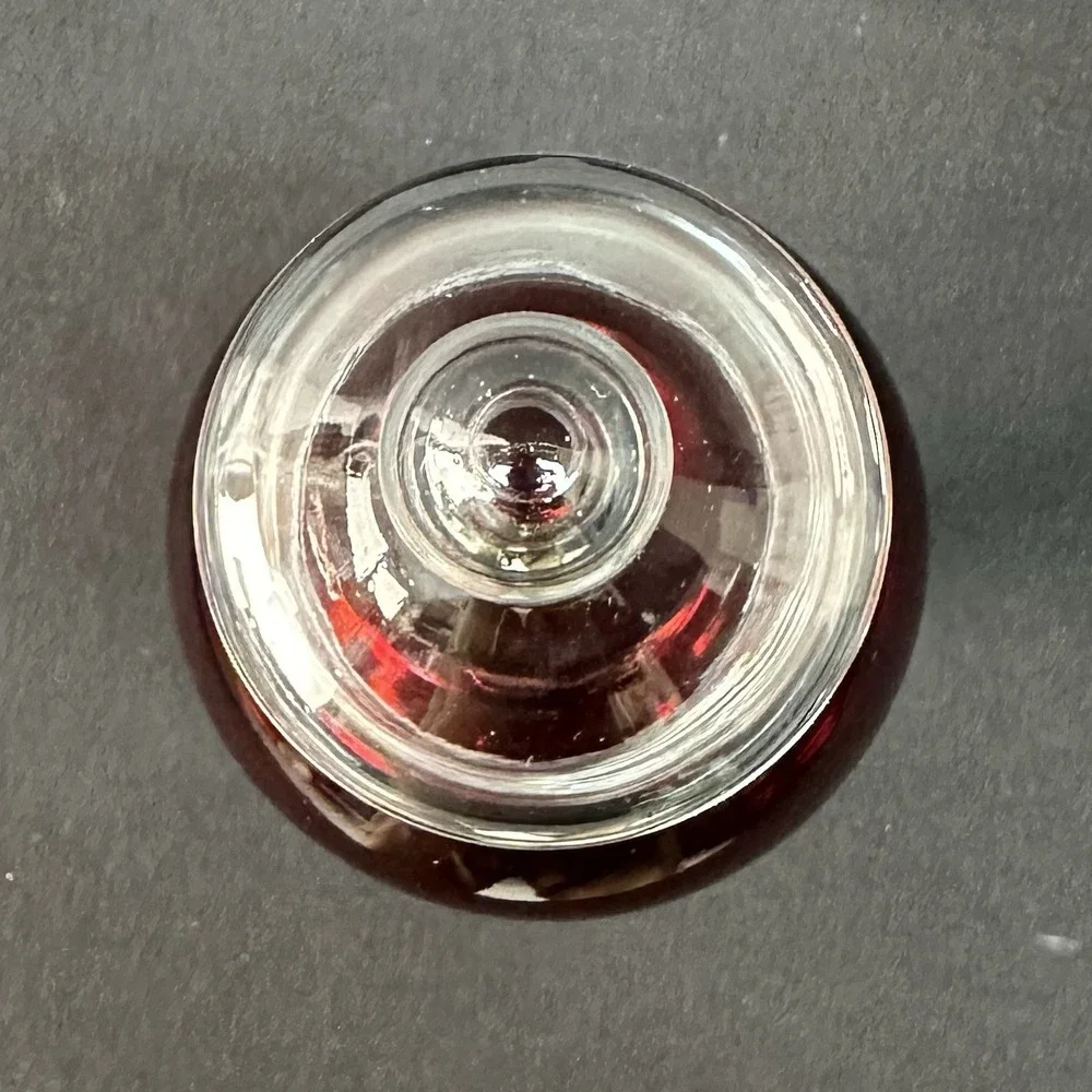 Anchor Hocking Royal Ruby Depression Glass Apothecary Jar With Clear Pedestal.
